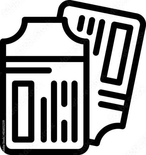 Black and white icon with a memory card and boarding pass, symbolizing travel photography