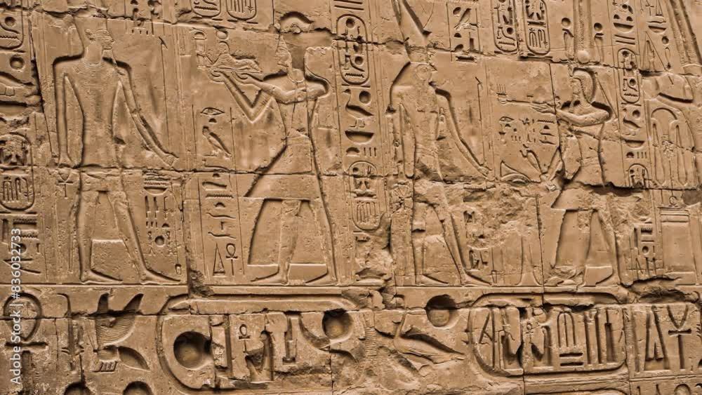 Relief and inscriptions of wall, Karnak Temple, Luxor, Egypt Relief and inscriptions of wall, Karnak Temple, Luxor, Egypt