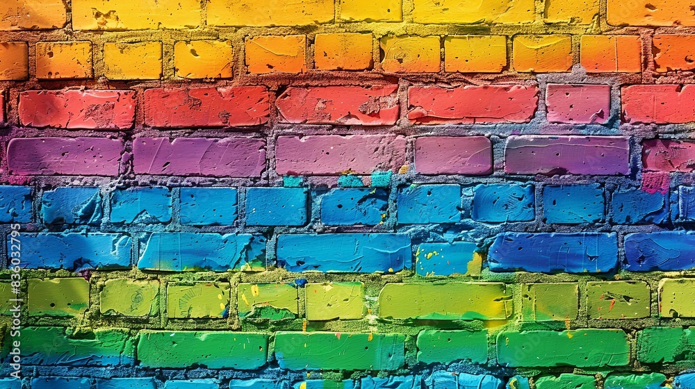 Obraz premium Rainbow Colors on Textured Brick Wall