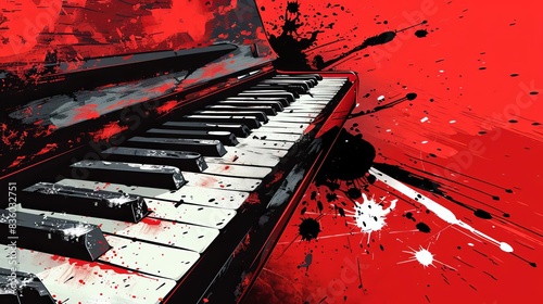 piano keys with black and white splashes