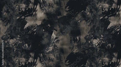 Seamless pattern of dark grungy paint brush smudges on a black background