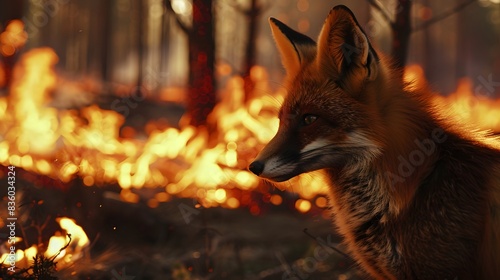 Fox in burning forest trying to survive

 photo