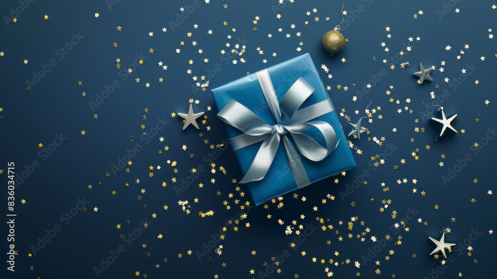 Elegant Dark Blue Gift Box with Gold Satin Ribbon - Perfect for Holidays or Christmas present Elegant Dark Blue Gift Box with Gold Satin Ribbon - Perfect for Holidays or Christmas present