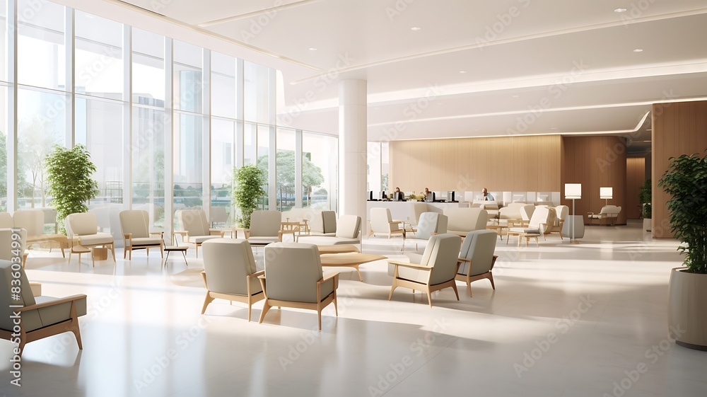 3d rendering luxury hotel lobby with reception desk and sofas Stock ...