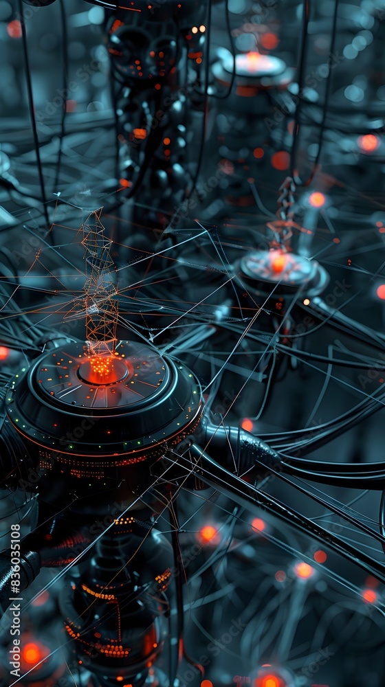 Fototapeta premium Captivating Digital Interconnectivity - Glowing Futuristic Neural Network Visualization