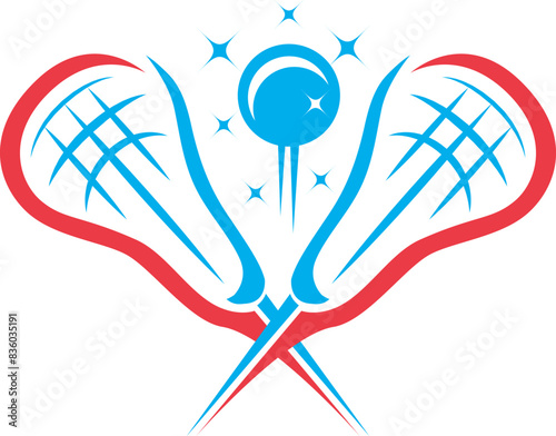 crossed lacrosse sticks on a white background. Between them is a blue ball with glitter. Background excluded