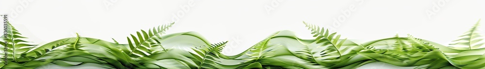Obraz premium Soft fern green waves, light and natural, undulating serenely against a clean white background, bringing a touch of the forest indoors