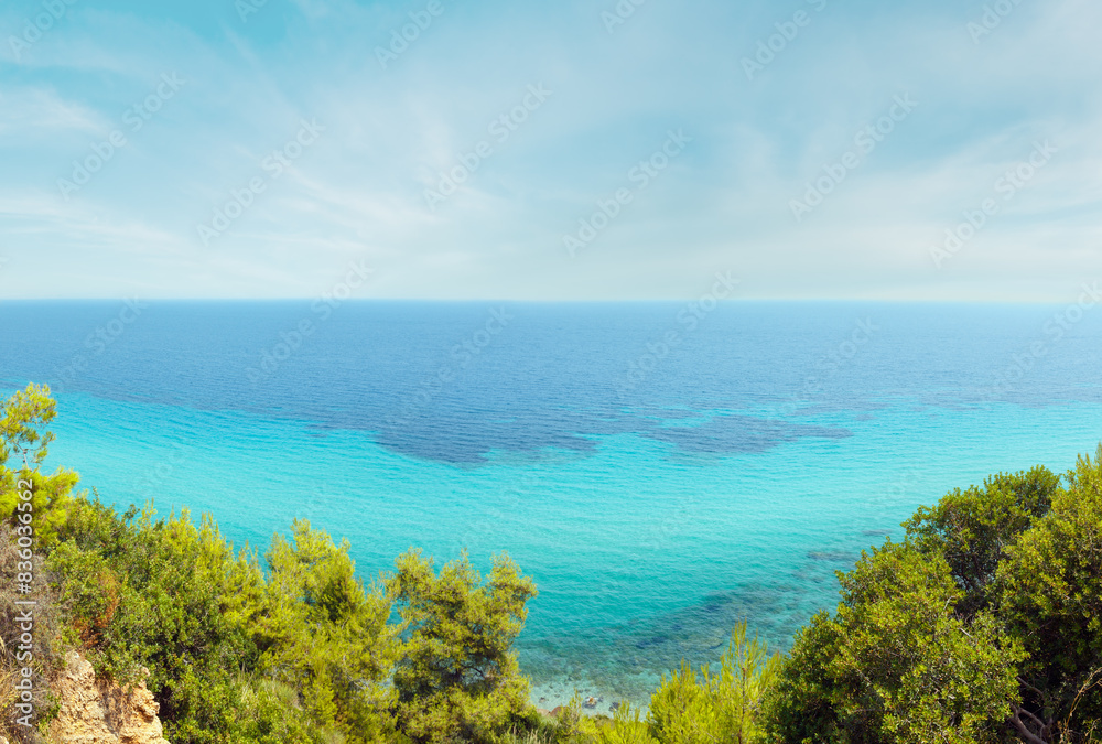 Summer sea coast morning landscape (Kassandra peninsula, Halkidiki, Greece). 