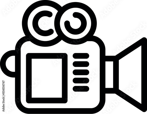 Vintage camcorder line icon in retro style for filmmaking and videography industry. Simple black and white drawing of old classic design equipment. Perfect for multimedia and entertainment production
