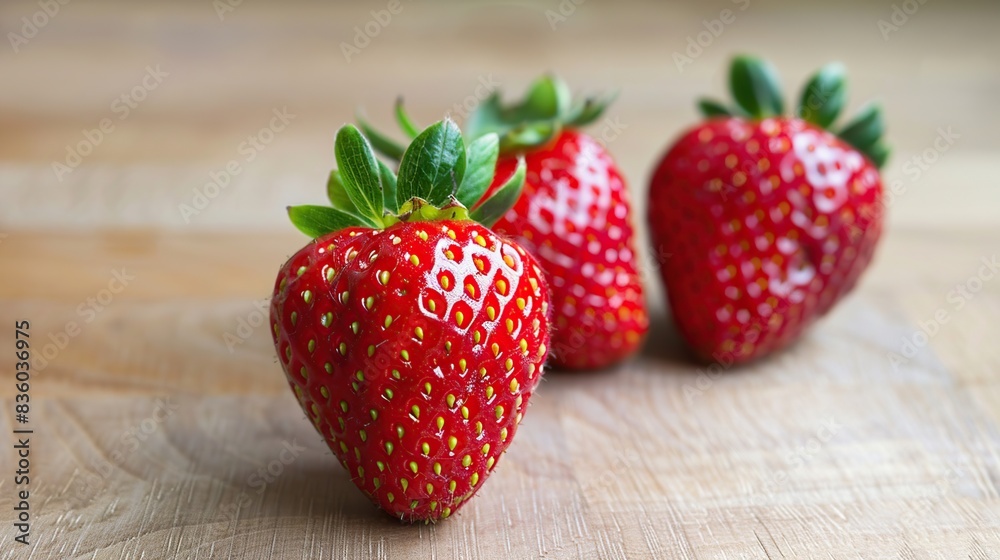Fresh red strawberry on light brown wooden background. Generative Ai Fresh red strawberry on light brown wooden background. Generative Ai