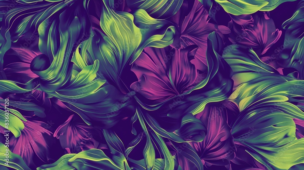 Abstract Pattern of Purple and Green Textures and Floral Elements Abstract Pattern of Purple and Green Textures and Floral Elements