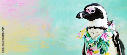 stylish A penguin on holiday in a Hawaiian shirt with pineapples Fashion Hipster Pineapple with sunglasses resting on mint background Generative AI 