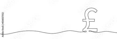 Continuous line drawing of pound sterling symbol. Line art of pound coin sign.Editable line. Vector illustration