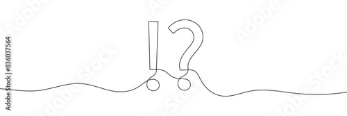 Continuous single line drawing of a question mark and an exclamation mark. Editable line