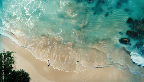 Overhead aerial image of a paradisiacal beach