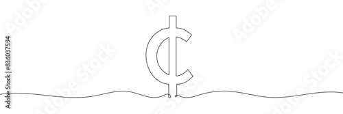 The Cent sign of a continuous single line drawing. Line symbol Cent. Editable line isolated on white.