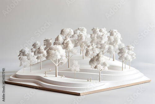 Detail of an architectural model of trees made of cardboard