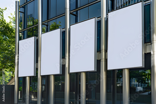 Clean advertisements in front of a modern building