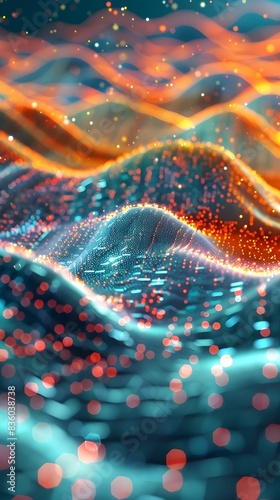 Glowing Fractal Waves of Luminous Colorful Energy in a Dreamlike Digital Landscape