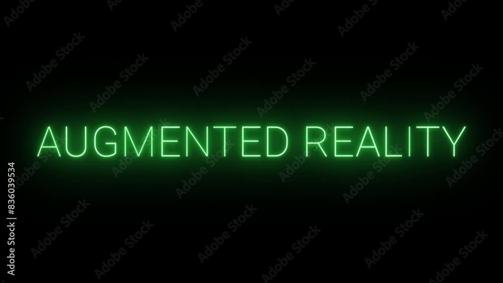 Flickering glowing green neon Augmented Reality sign animated black background Flickering glowing green neon Augmented Reality sign animated black background