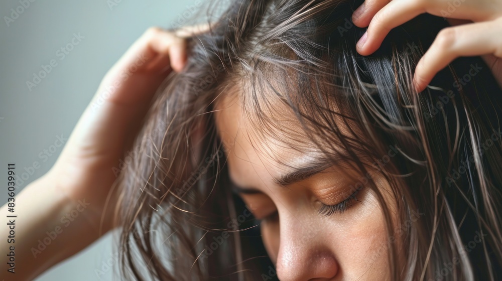 woman very sad and upset looking at damaged hair, hair loss, hair thinning problem, vitamin deficiency, baldness, postpartum, biotin, zinc, menstrual or endocrine disorders, hormonal imbalance woman very sad and upset looking at damaged hair, hair loss, hair thinning problem, vitamin deficiency, baldness, postpartum, biotin, zinc, menstrual or endocrine disorders, hormonal imbalance