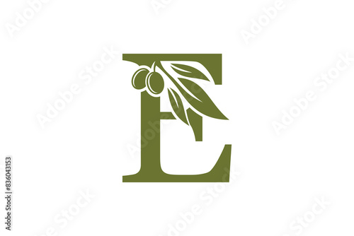 olive oil design with letter e concept