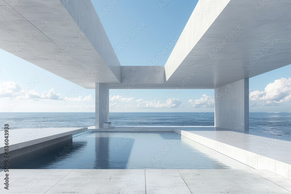 Fototapeta premium Modern buildings by the lake. Empty architectural background.