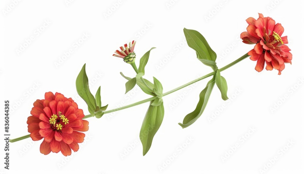Vibrant Summer Zinnia Blooms: A White Background Display Vibrant Summer Zinnia Blooms: A White Background Display