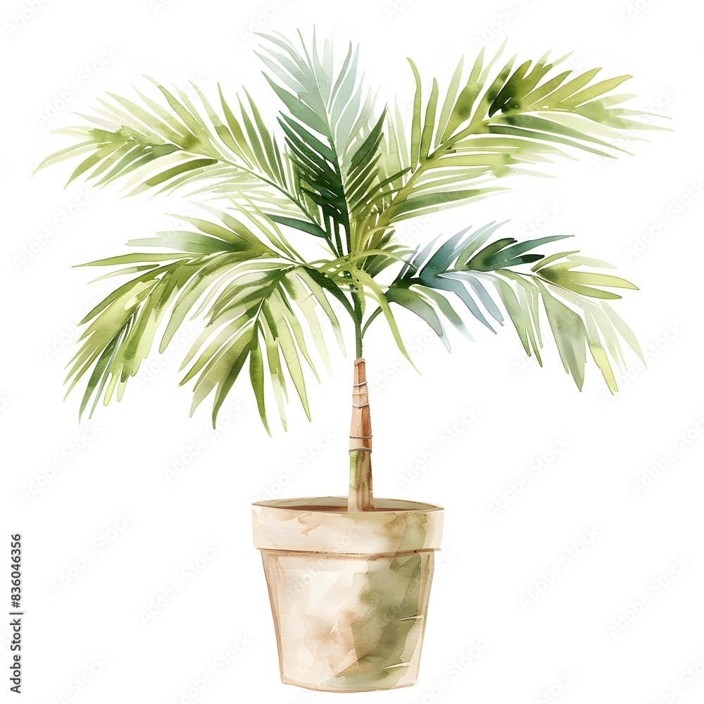 Obraz premium green palm tree in a pot painting