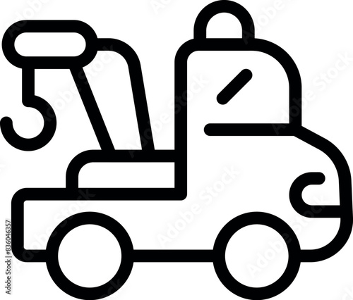 Simple black line art illustration of a tow truck icon on a plain background