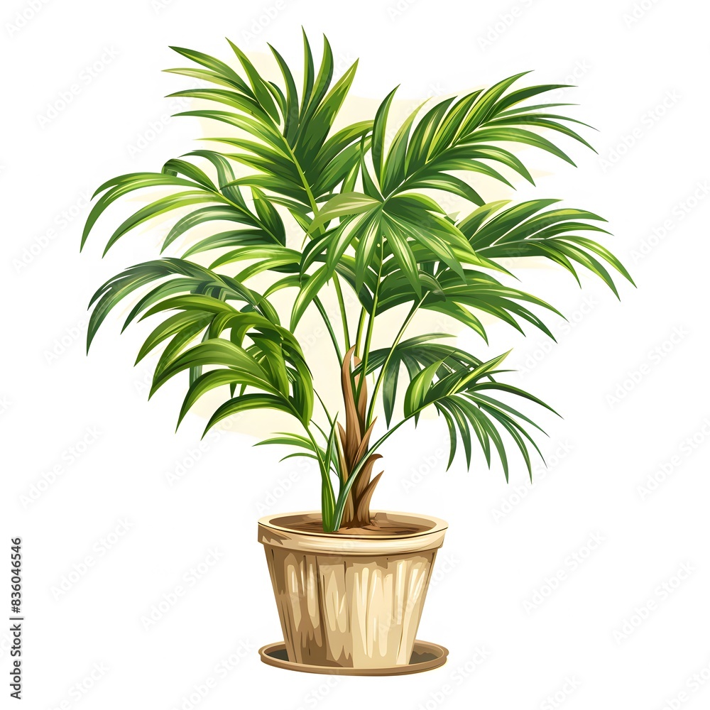 palm tree in a pot illustration with green and beige colors on white background
palm tree in a pot illustration with green and beige colors on white background