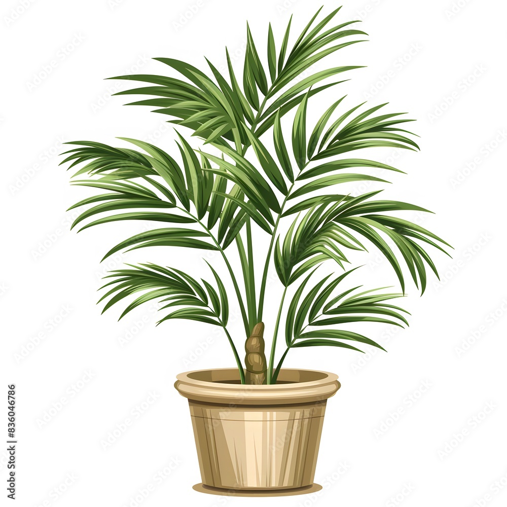 palm tree in a pot illustration with green and beige colors on white background
palm tree in a pot illustration with green and beige colors on white background
