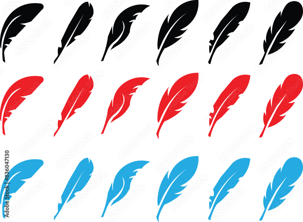 Abstract black bird feather icons. Feather silhouette collection. Elegance feather element decoration. Feather icons Abstract black bird feather icons. Feather silhouette collection. Elegance feather element decoration. Feather icons