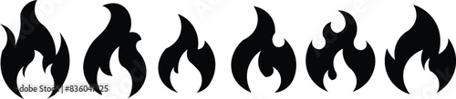 Fire icon collection. Fire flame symbol. Bonfire silhouette logotype. Flames symbols set flat style .eps10