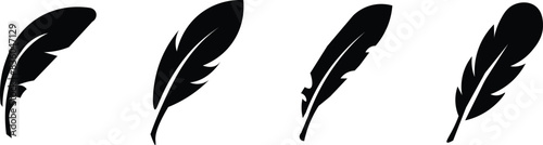 Abstract black bird feather icons. Feather silhouette collection. Elegance feather element decoration. Feather icons photo