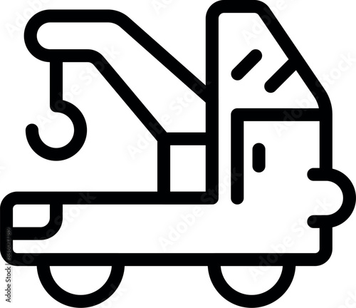 Black and white vector icon of a tow truck, simplified and suitable for web use