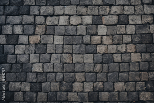 Processed collage of old european cobble stone pavement texture. Background for banner