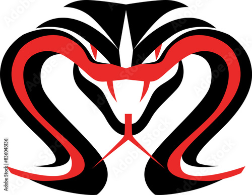 Black and red snake stylized as a logo on a white background. Background excluded