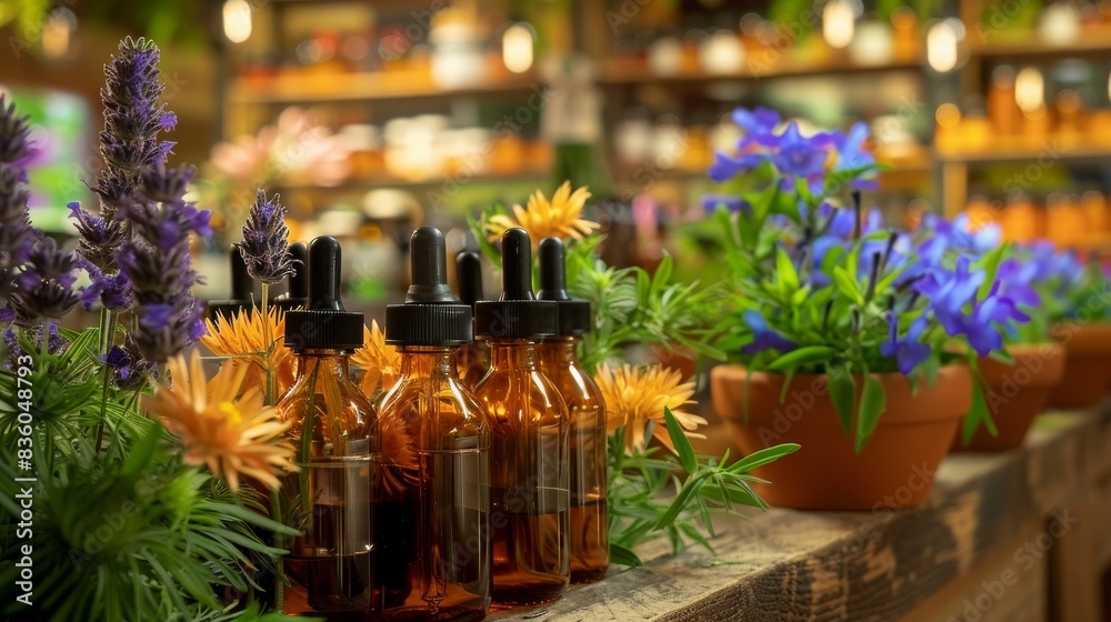 Herbal apothecary with essential oil bottles and fresh flowers, creating a natural and holistic ambiance. Concept of wellness, nature, and alternative medicine.
Herbal apothecary with essential oil bottles and fresh flowers, creating a natural and holistic ambiance. Concept of wellness, nature, and alternative medicine.