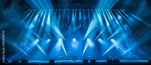 Blue stage lights at a concert ,An empty theater stage with blue lights and smoke