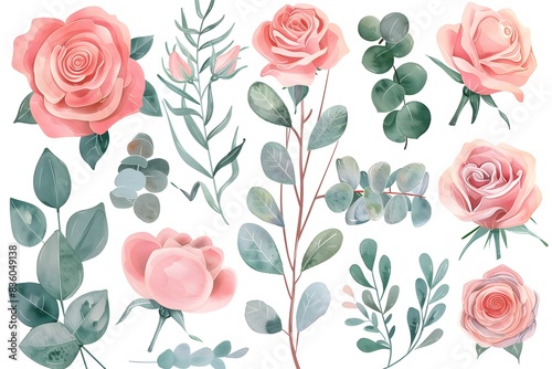 pretty watercolor flowers in pink and green

