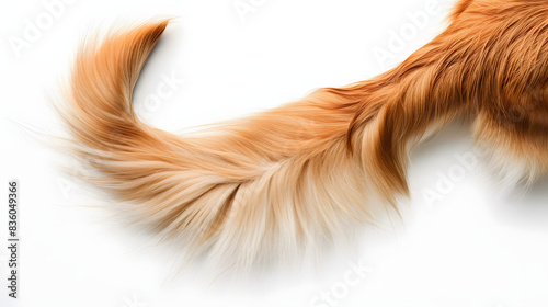 Brown dog tail (Golden Retriever) isolated on white background. Top view with copy space for text or design