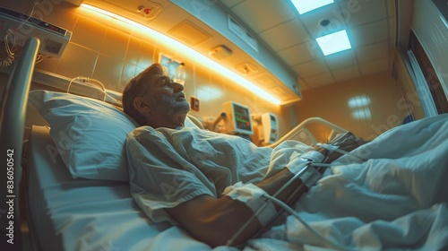 An image of a patient in a hospital bed with medical equipment around  reflecting a healthcare environment
