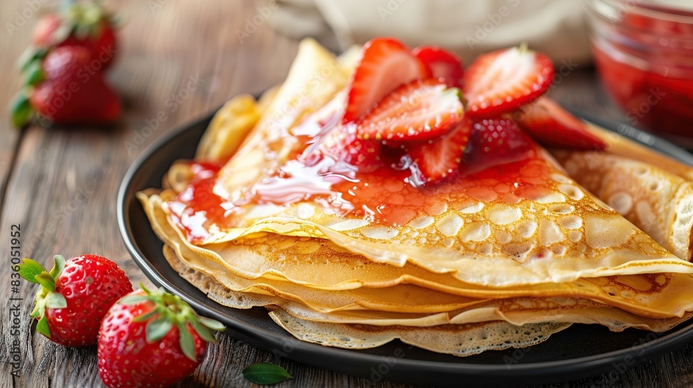 crepe cake with strawberry sauce. Generative Ai crepe cake with strawberry sauce. Generative Ai