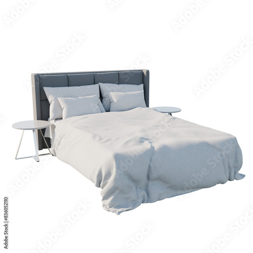Modern double bed on isolated white background