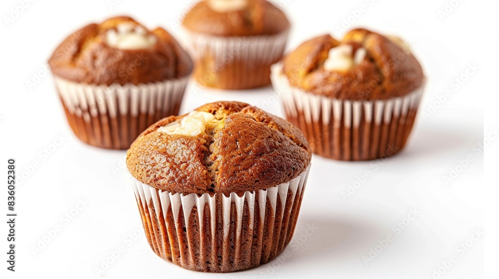 delicious home cooked muffins on white background . Generative Ai delicious home cooked muffins on white background . Generative Ai