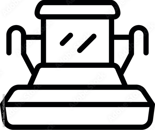 Contemporary minimalist treadmill icon in black and white for fitness and exercise. Perfect for gym equipment and running machine symbol. Suitable for web interface and digital use
