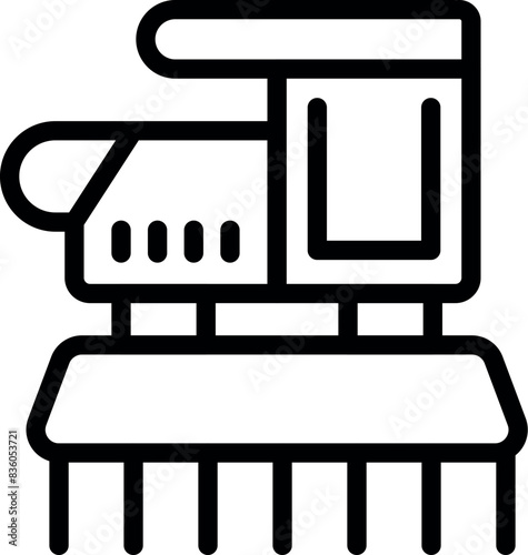 Black and white line icon of a conveyor belt machine used in industrial settings