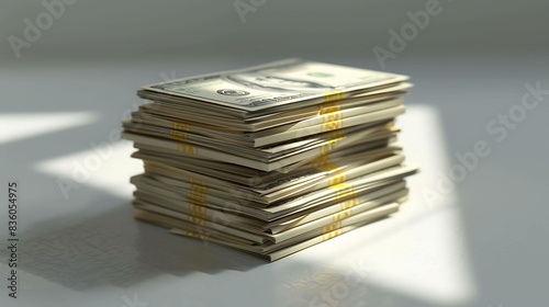 A stack of money on a white background. The money is in various denominations.