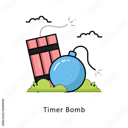 Timer Bomb outline filledDesign illustration. Symbol on White background EPS 10 File